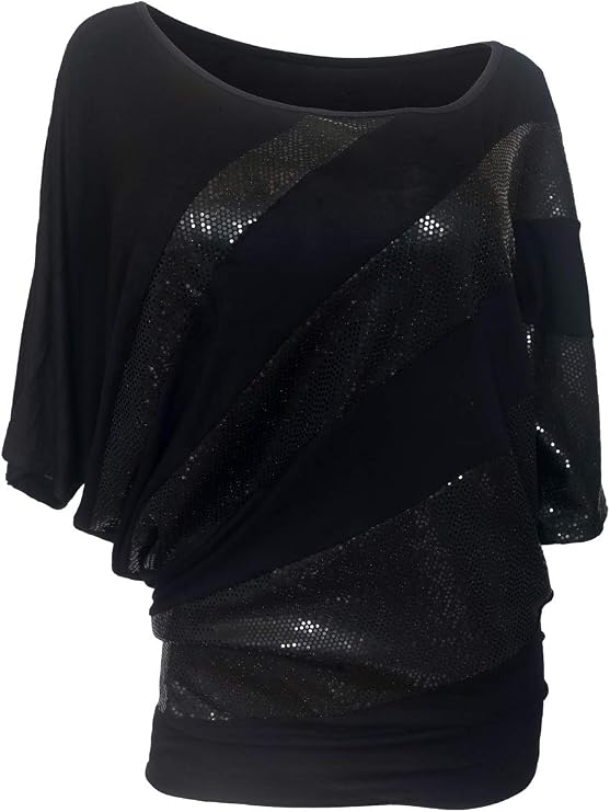 eVogues Plus Size Sequin Detail Diagonal Hem Scoopneck Top