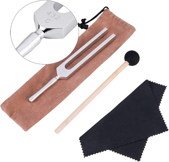 QIYUN Tuning Fork, 432 Hz Tuning Forks Healing Tuned, Tuning Fork with a Malle, Cleaning Cloth and Bag, Aluminum Alloy