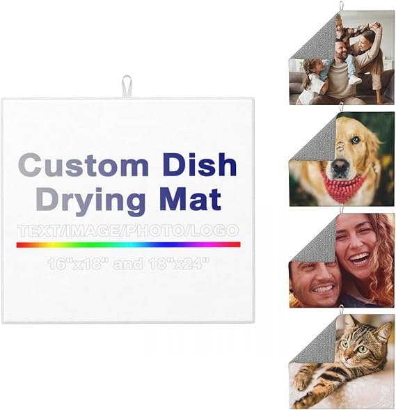 Customized Personalized Image Dish Drying Mat for Dishes,Custom Photo Text Drying Mat Large Microfiber Dish Drainer Mat Super Absorbent Dish Rack Pad for Coffee Bar Sinks White 18"x24"