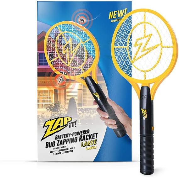 ZAP IT! Electric Fly Swatter Racket - 3,500 Volt Bug Zapper Racket - Battery-Powered Mosquito Zapper with 2 AA Batteries Included -Large-Yellow- Lightweight and Compact for Indoors or Outdoor | 3500V Electric Bug Zapper, Battery Powered, Lightweight Design, Indoor & Outdoor Mosquito Control