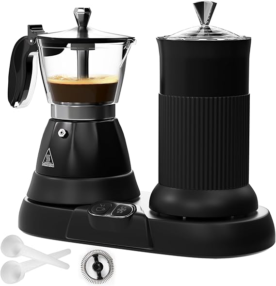 Electric Espresso Machine with Milk Steamer 2 in 1 Efficient Mocha Coffee Maker with Milk Foam, One-Touch Aluminum Operation for Cappuccino, Lats, Macchiato, Black