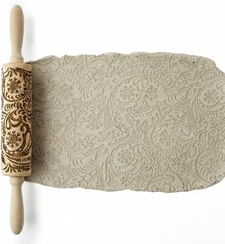 VOVCIG Clay Texture Rollers, Snowflake Vine Patterns Wooden Texture Roller for Clay, Suitable for DIY Pottery, DIY Clay Texture, and Handicrafts