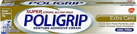 Super Poli-Grip Denture Adhesive Cream Extra Care, 2.20 Oz, Packs of 2