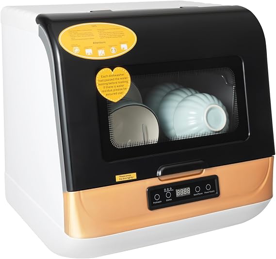 Gdrasuya10 Portable Countertop Dishwasher, Compact Countertop Dish Washing Machine 4 Wash Programs Display Automatic Dishwashing