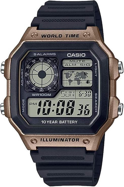 Casio World Time Digital Men's Wristwatch AE-1200 Series with Genuine Box, International Model Parallel Import