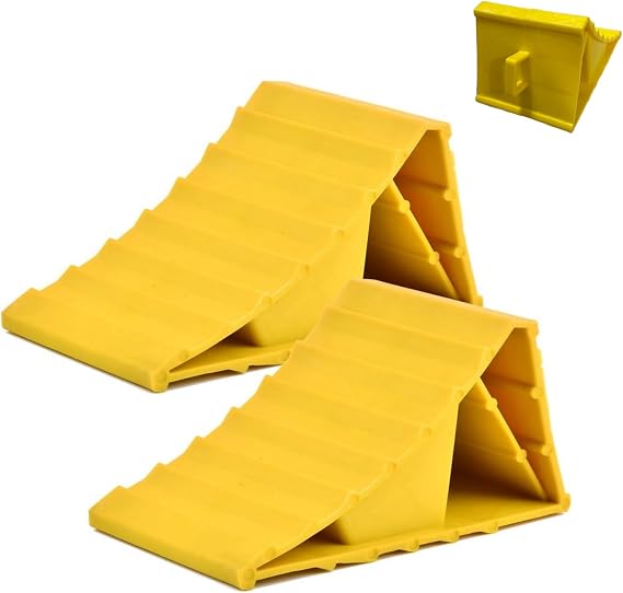 Wheel Chocks 2PCS Car Wheel Chocks Heavy Duty with Handles, Caravan Wheel Chocks Brake Stoppers Plastic Rubber Tyre Saver, Trailer Chocks Rubber Chock Blocks, Camper Wheel Chock Stabilizer