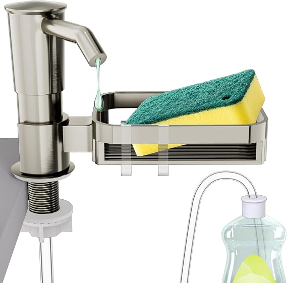 KNEELISA Soap Dispenser Pump for Kitchen Sink with Sponge Rack,ABS Plastic