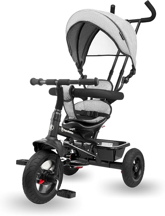 HyperMotion Baby Trike with Parent Handle & Canopy - Convertible Toddler Push Along Tricycle for 1-4 Year Old, Adjustable Bar, Foldable Footrest & Storage Basket - 20kg Capacity
