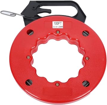 Fish Tape Hand Wire Puller Steel 100FT 183 mm Width Fishtape, Electrician Reel Pull Wires Cable Hand Puller ATE Tools, Wire Fishing Tools with Double Loop Tip