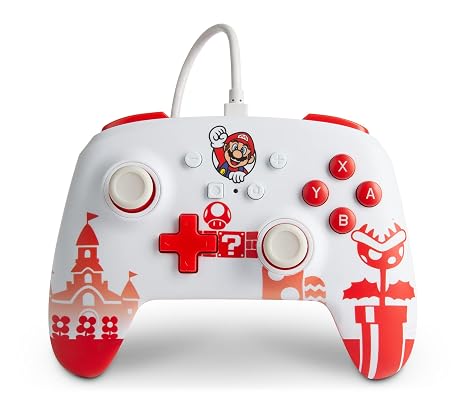 PowerA Enhanced Wired Controller for Nintendo Switch - Mario Red/White, Gamepad, game controller, wired controller, officially licensed (Nintendo Switch)