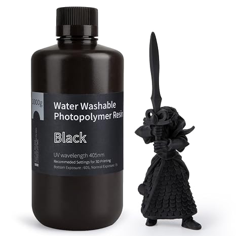ELEGOO Water Washable 3D Printer Resin Black 1000g | 405nm UV Curing Photopolymer Resina for Mars Saturn Jupiter MSLA DLP LCD Impresora with Low Odor