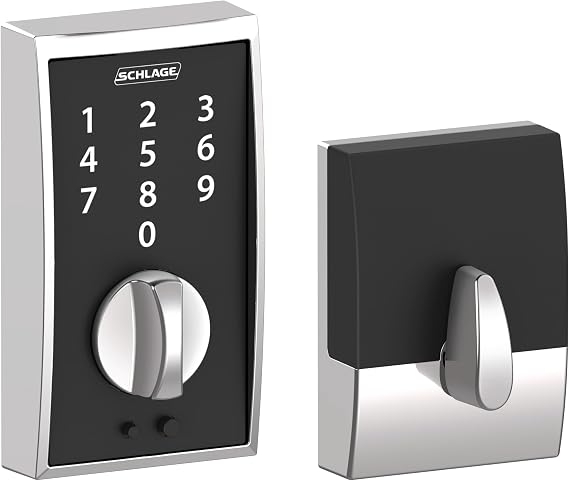 Schlage Touch Century Electronic Deadbolt Lock with Touchscreen Keypad, Keyless Front Door Entry, Bright Chrome, BE375 CEN 625