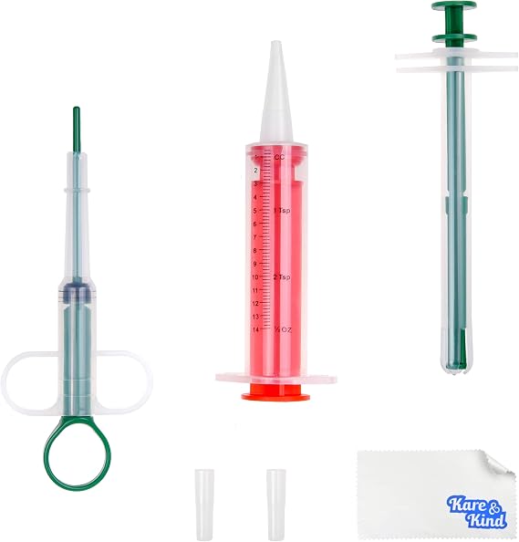 Kare & Kind 3X Pet Pill Feeder - Medicine Dispenser Tool - Syringe Popper for Tablet, Pill, Capsules - Use for Water, Milk Formula, Powder - Ideal for Kittens, Puppies, Dogs, Cats, Newborn Animals