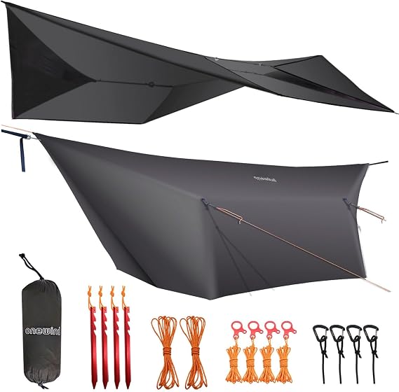 onewind 1210ft Ultralight Camping Hammock Tarp, Hammock Rainfly with Doors | 1.1oz 20D Ripstop Silnylon, 4000mm Water resistant, Lightweight Tarp Shelter, 4 Season Tent Tarp for Hiking Backpacking