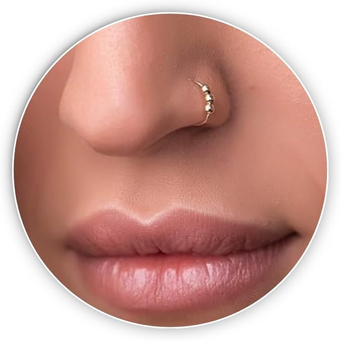 Gold Nose Ring Hoop 7mm 14K Gold Filled Thin Nose Ring 24G, Tiny Minimalist Nose Rings for Women, Small Gold Hoop Nose Rings, Lightweight Snug Fit Daily Wear