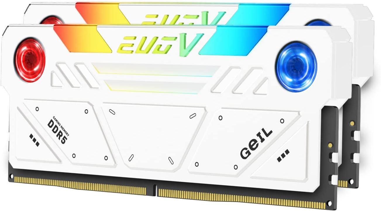 GeIL EVO V RGB DDR5 RAM, 32GB 16GBx2 8000MHz 1.45V, only Intel Compatible, Long DIMM High Speed Desktop MemoryWhite