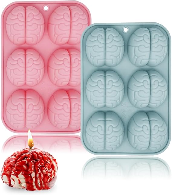 3D Human Brain Silicone Molds, 2 Pack Realistic Halloween Organ Shape Silicone Molds for Candy Chocolate Pudding Dessert Jelly Handmade Soap Suitable for Halloween Party Props