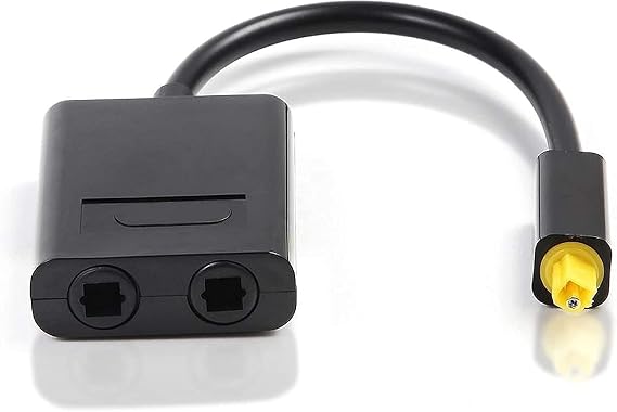 Dual Port Toslink Digital Optical Audio Splitter Adapter Audio Cable Fiber Optic Audio Cable 1 in 2 Out (Black)
