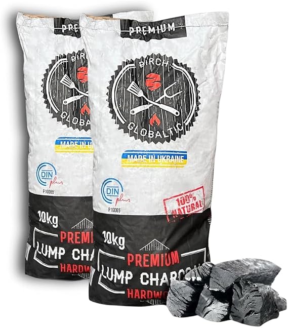 10kg Birch Lumpwood Charcoal by Globaltic - Restaurant-Grade Charcoal for BBQ, Smoking & Grilling - High Heat, Low Ash for BBQ's, Smokers (2)