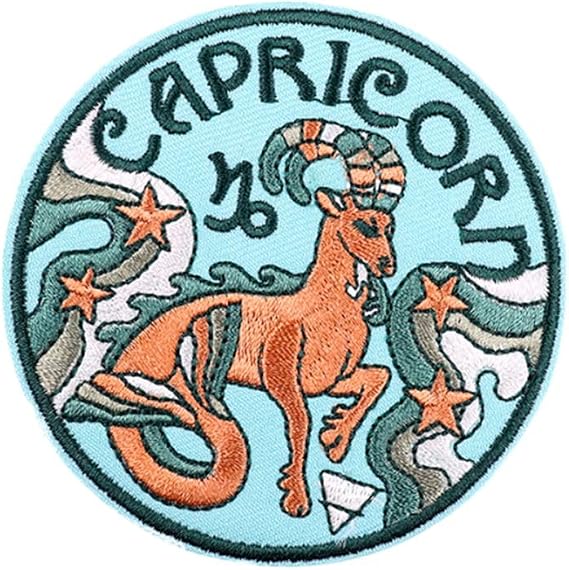 Circular Capricorn Patches | 1 PCS, 3.15 inch, Iron On or Sew On, Constellation Capricorn Patch