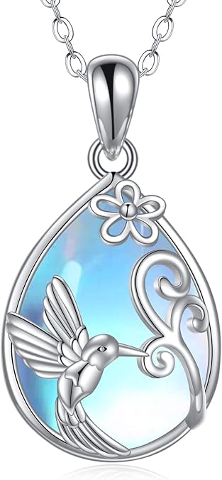 DAYLINLOVE Animal Necklace 925 Sterling Silver Moonstone Fox/Dragonfly/Hummingbird/Mermaid Pendant Jewelry for Women Girls