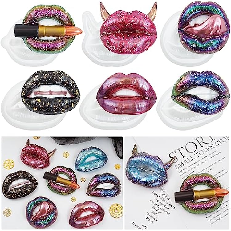 Pulcher Resin Molds, 6PCS 3D Lips Epoxy Silicone Mold for Casting Crafts DIY Keychain Making Pendants Ornaments Decoration Gifts Perokk5042
