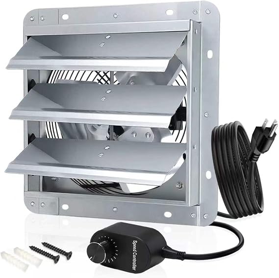 Louvered Exhaust Fan, 10 inch Wall Mount Shutter Fans w/Speed Controller,844 CFM,Chicken Coops Vent Fan for Greenhouse, Gable, Barn, Garage, Shed Ventilation Fan