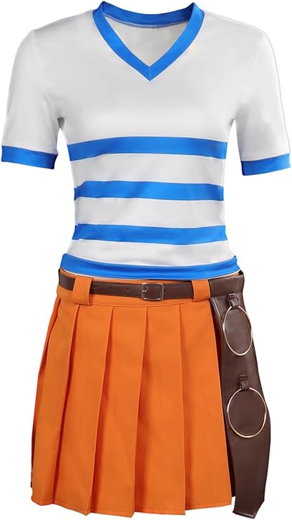 Nami Cosplay Costume Nami Blue White Striped Shirt Short Skirt Full Uniform Halloween Outfits