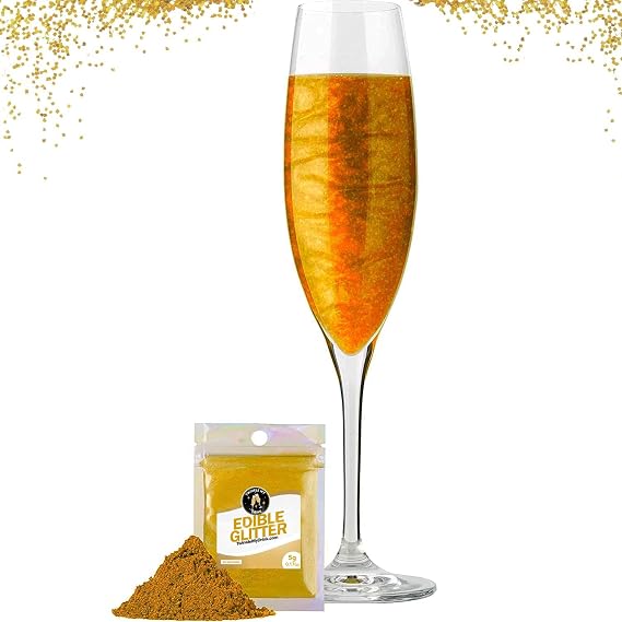 Twinkle My Drink® Gold Deluxe Edible Glitter for Drinks & Cake | Chridtmas Drink Decorations | Gold Edible Party Supplies | Cocktail Decor | 5g 25 Servings