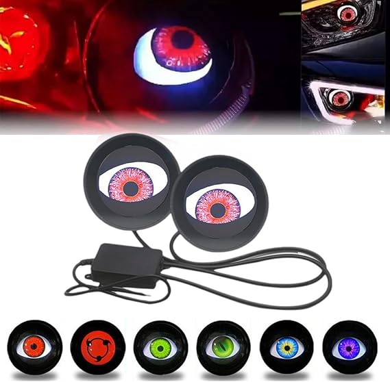 3D Eye Lights For Car,Devil Eye Demon Evil Eyes Headlight,New USB LED Dynamic Devil Eye 12V Headlights for Any Car Model,Red/Blue/Green Devil Eye Mini Projector Lamp with Remote Control (2PCS)