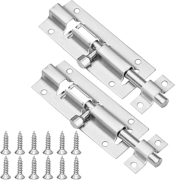 2 Set 2 Inch Door Lock Bolt: Stainless Steel Slide Bolt Catch Latch for Internal Doors Easy Fit with Screws for Bedroom Bathroom