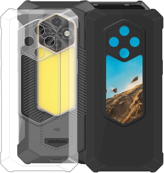 Ulefone RugKing 5 Pro6.8インチ用ケース ブラック + クリア耐衝撃バンパースリーブ、携帯電話ケース落下保護シェル フルボディ超薄型ソフトシリコンカバー - 2パック