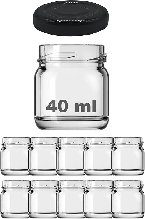 Afracam 40 ml Metal Black Clear Glass Jar with Lid 10 Pieces