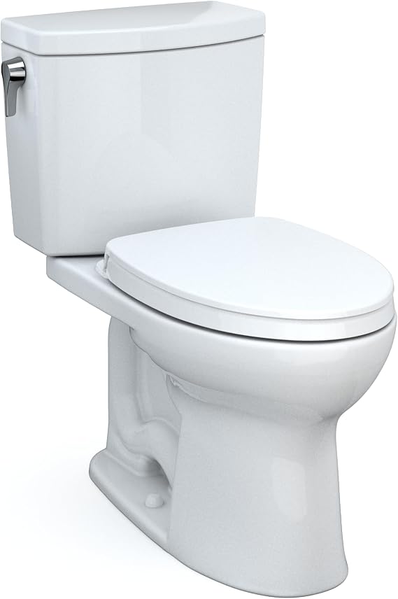 TOTO Drake II 1G Two-Piece Elongated 1.0 GPF Universal Height Toilet with CEFIONTECT and SS124 SoftClose Seat, WASHLET+ Ready, Cotton White - MS454124CUFG#01