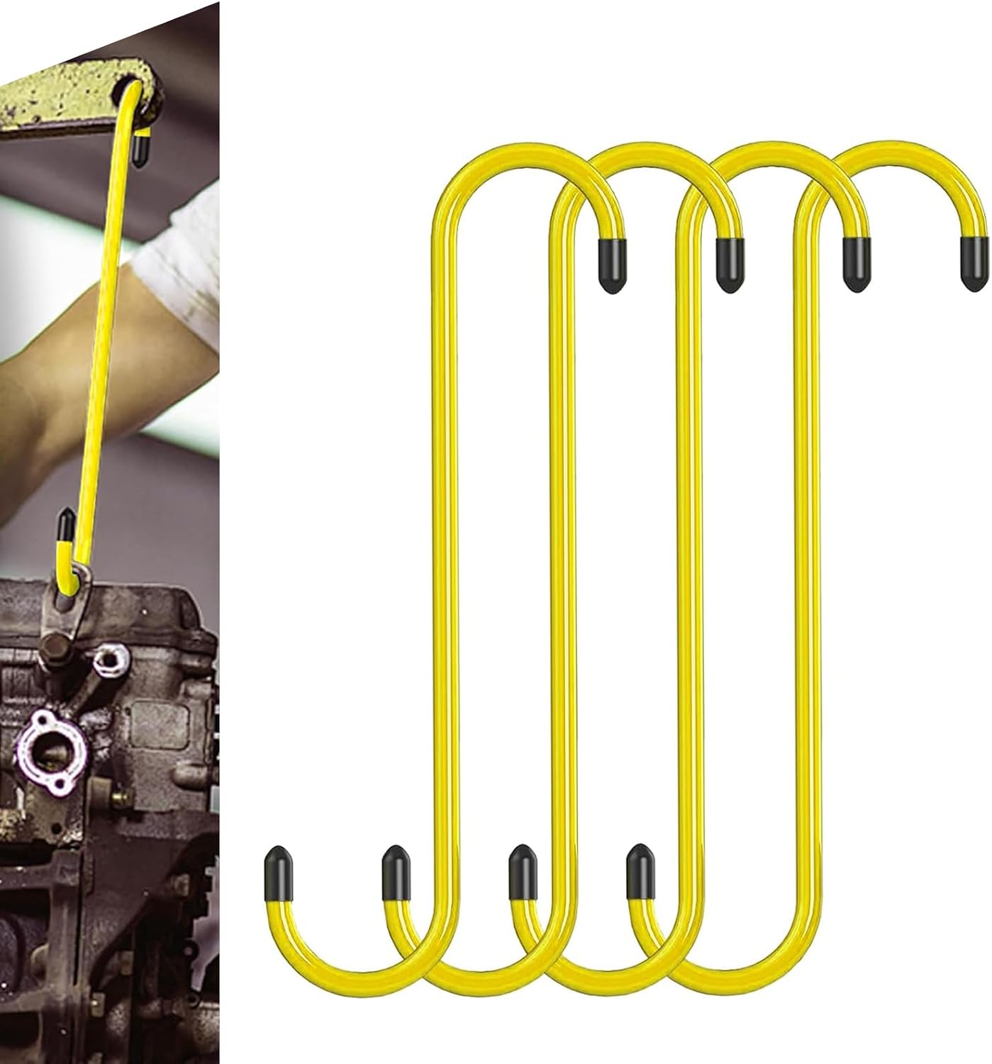 4 PCS Brake Caliper Hanger, S-Type Disc Brake Maintenance Hook, Brake Caliper Hook with Cap, Universal for Most Cars Yellow