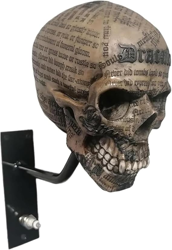 Motorcycle Helmet Skull Holder, Wall Mount Helmet Rack, Resin Crafts, Multipurpose Storage for Helmets, Coats, Caps, and Sports Gear