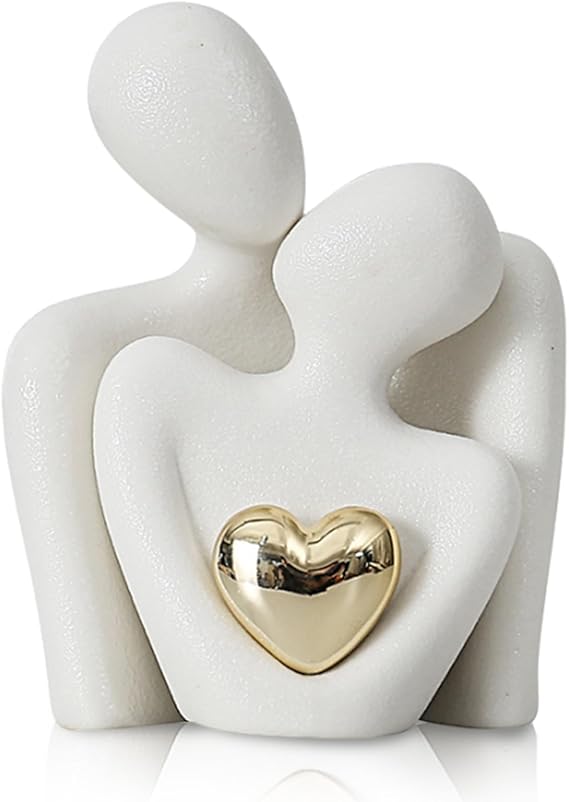 Romantic Couple Statue, Abstract Sculpture Small Shelf Ornaments for Living Room, White Ornaments Couple Figurine Sculptures Gifts for Wedding Anniversary