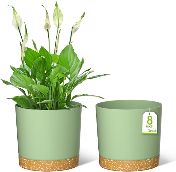 ZMTECH 20cm Plant Pots, Modern Planters with Drainage Holes and Detachable Saucer, Plastic Flower Pots for Plants for House Garden Windowsill (Set of