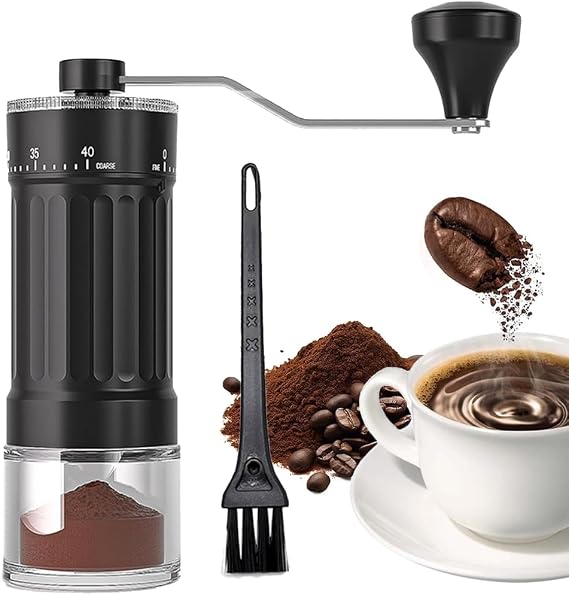Portable Hand Coffee Bean Mil, 40-Grade Adjustable Settings, Mini Manual Coffee Grinder with 20-30g Capacity, Conical Burr Coffee Grinder with Crank for Travel, Camping, Office, Espresso