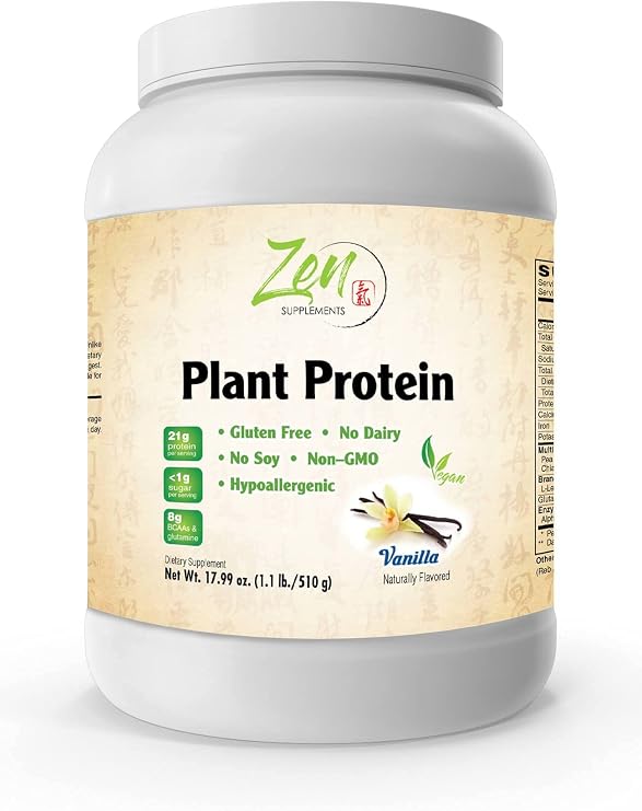 Plant Protein-Vanilla 510G 1.1LB-Powder- 25 Grams of Protein Per Serving -Vegan, Low Net Carbs, Non Dairy, Gluten Free, Lactose Free, No Sugar Added, Soy Free, Kosher, Non-GMO