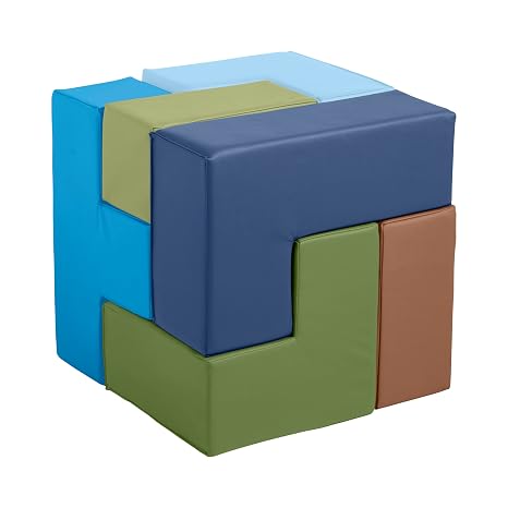 ECR4Kids SoftZone Brainy Building Blocks Puzzle Set, Beginner Playset, Earthtone, 7-Piece