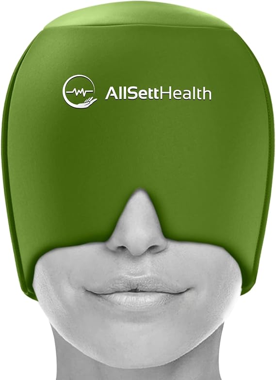 Patented AllSett Health Form Fitting Migraine Relief Ice Head Wrap | Headache and Migraine Hat | Hot and Cold Therapy for Puffy Eyes, Tension, Sinus and Stress Relief
