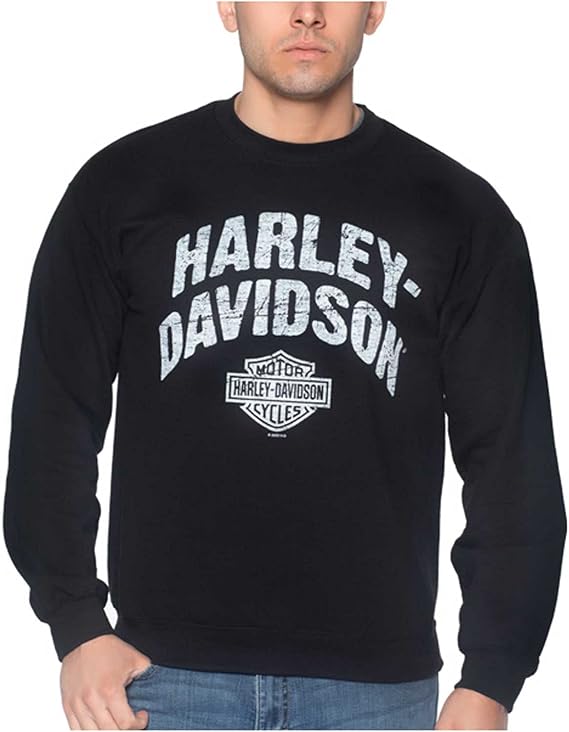 Harley-Davidson Men's Streamer Crew-Neck Pullover Fleece Sweatshirt - Black