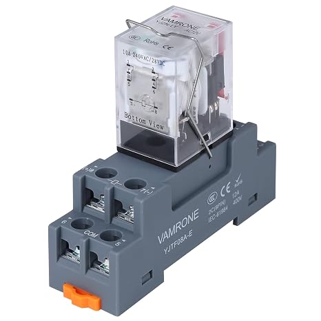 Electromagnetic Power Relay, 8-Pin 10A 12 AC Relay Coil with Socket Base, LED Indicator, DPDT 2NO 2NC - MY2NJ [Applicable for DIN Rail System]
