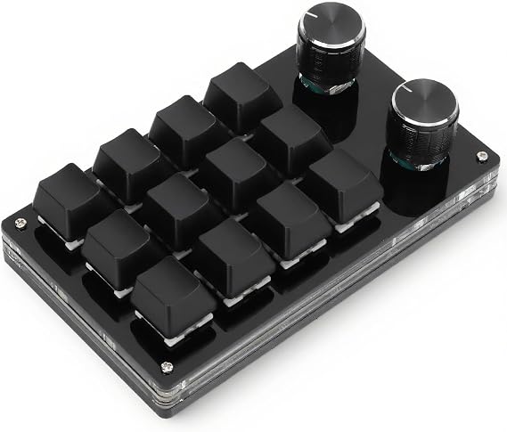 Cryfokt One Handed Programmable Mechanical Keyboard, 12 Keys Programmable Macro Keyboard with Knob Plug and Play Multifunctional Mechanical Gaming Keypad Function Keypad for