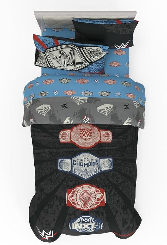 WWE Wrestlemania Bedding Set, Super Soft Microfiber Comforter & Sheet Set, 4-Piece Twin, (Officially Licensed Product) by Franco