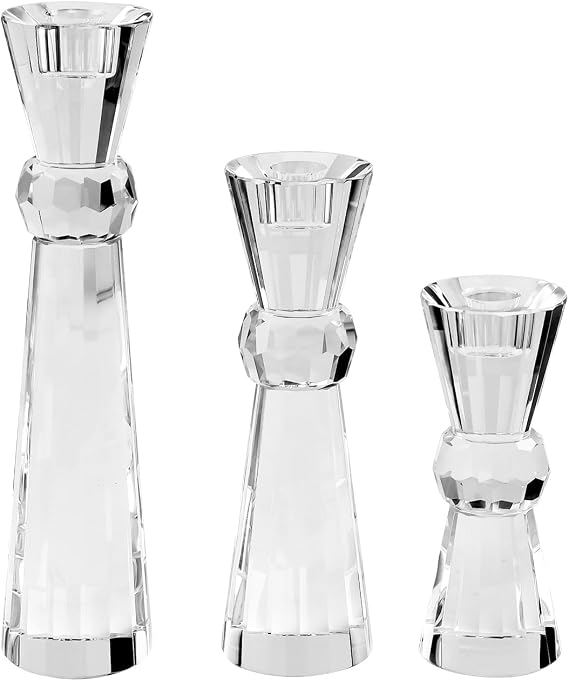 Kitcom Crystal Candlestick Holders Crystal Taper Candle Holders, Table Centerpieces for Party Wedding Banquet Decorations Set of 3,  with Gift Box(5.9''/7.9''/10.2'' Tall)