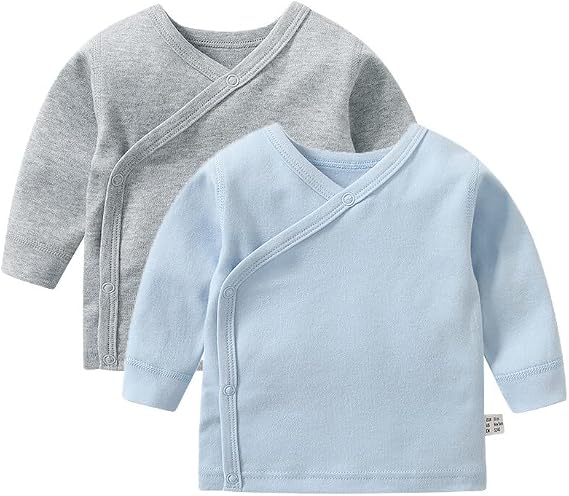 HAOLUKI Baby Long Sleeve Side-snap Cotton Shirt Unisex Newborn Girls Boys Kimono Tee Shirts Top