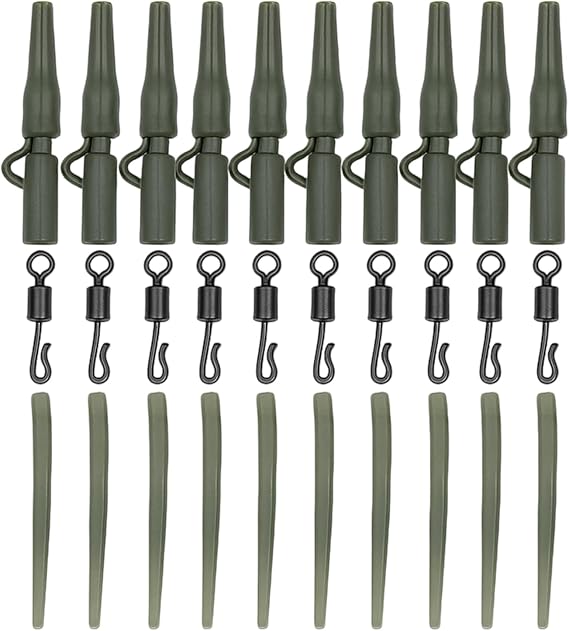 Carp Fishing Lead Clips and Tail Rubbers Tackle Set,40pcs Complete Rig Kit with Anti-Tangle Sleeves and Quick Change Swivels for Carp Anglers, End Tackle Accessories for Safe