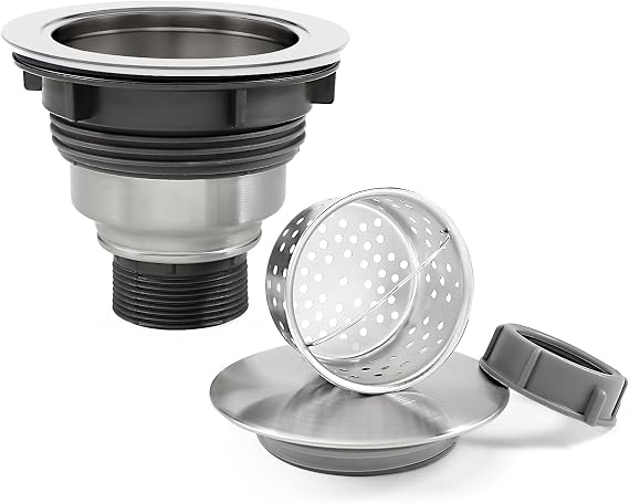 QuiLanTu 114mm Kitchen Sink Waste Kit Replacement Sink Drain Assembly Removable 304 Stainless Steel Deepen Sink Strainer Basket with Sealing Cover for Kitchen Laundry Room RV(Brushed)